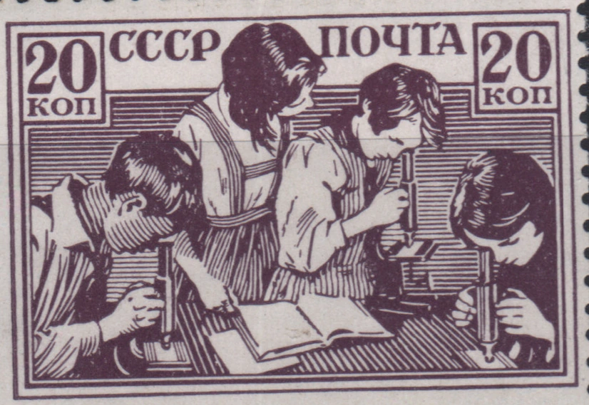 Пионеры у микроскопов