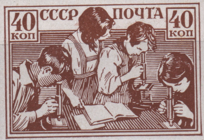 Пионеры у микроскопов